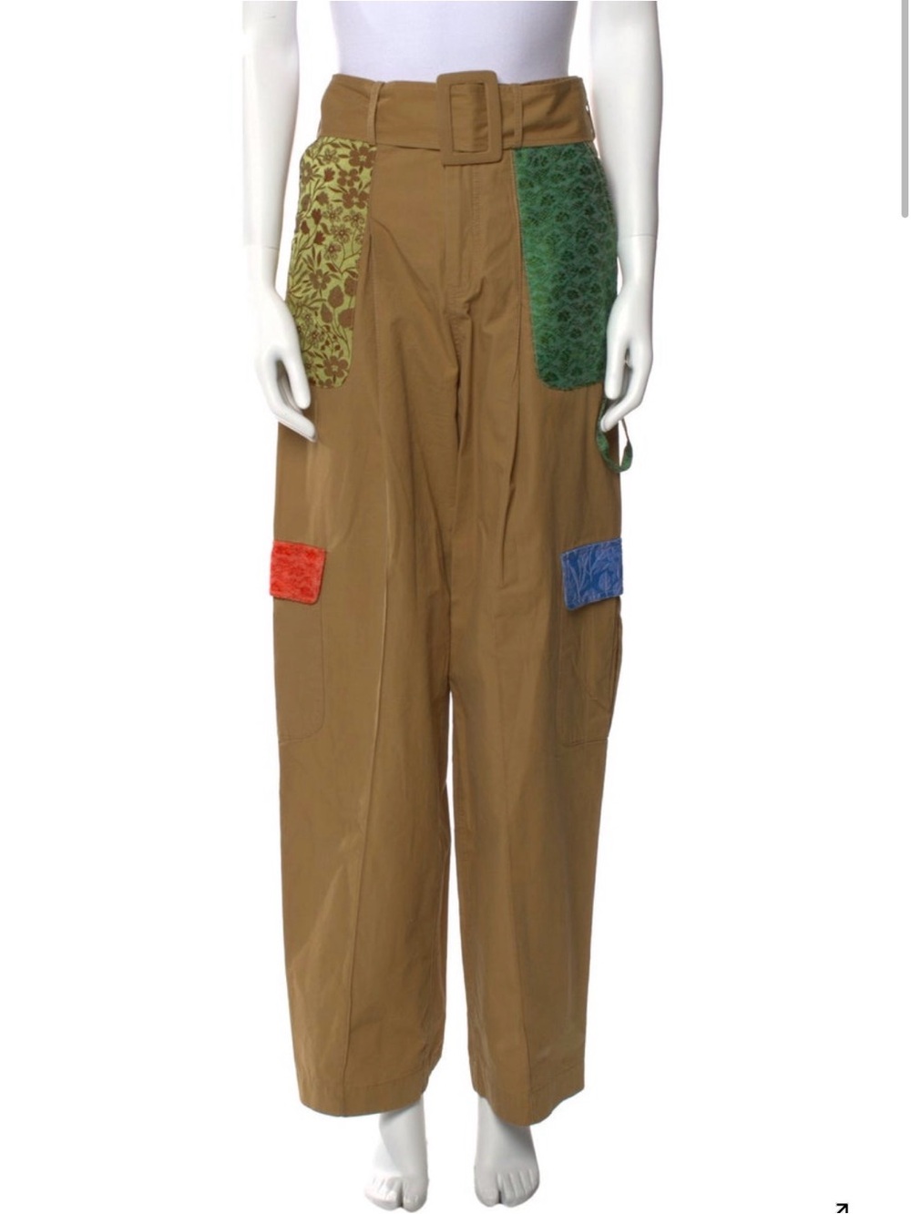 Rosie Assoulin Brown Wide-Leg Cargo Trousers with Multicolor Pocket Accents